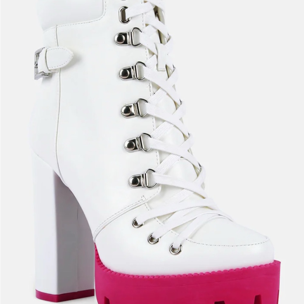 London Rag White and Pink Women's Lace-Up Boots